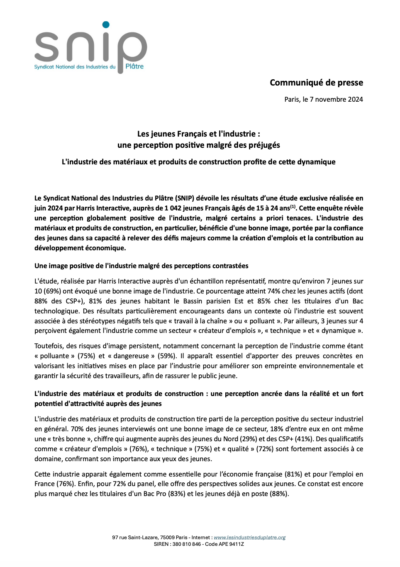 CP – Les jeunes Français et l’industrie : une perception positive malgré des préjugés